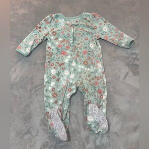 Baby Girl Carters Mint Floral Flower fleece zipper sleeper pajamas (12M)